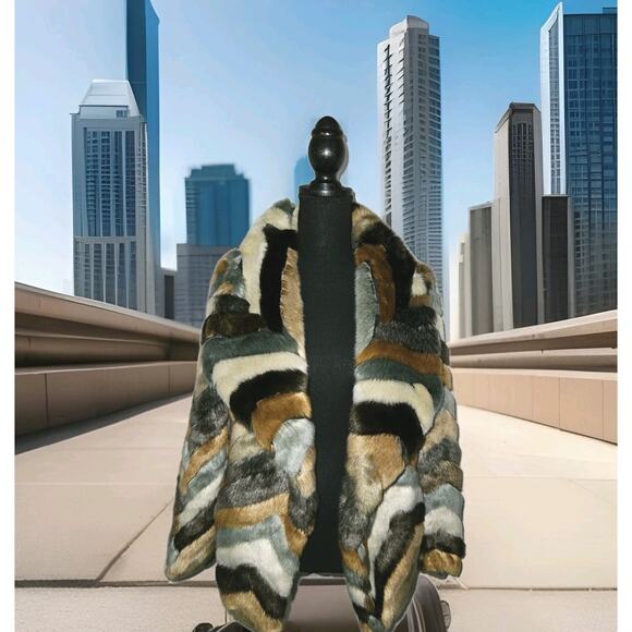 Beulah Faux Fur Coat Multicolor Brown/Gray Size S/M - Picture 1 of 10